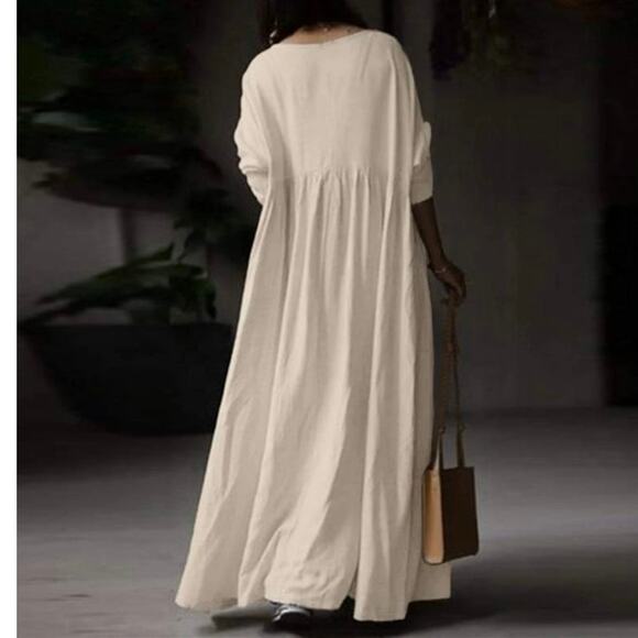 Buddha Trends Maxi Dress Size XL Mia Oversized Pleated Beige Cotton - Picture 4 of 12